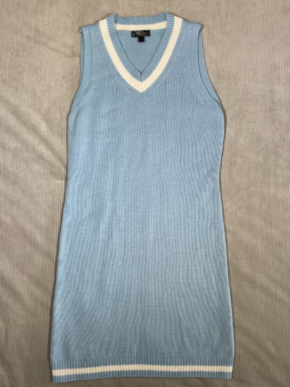 Tenniscore V-Neck Knit Mini Dress Preppy Old Money Light Blue L - Picture 3 of 11